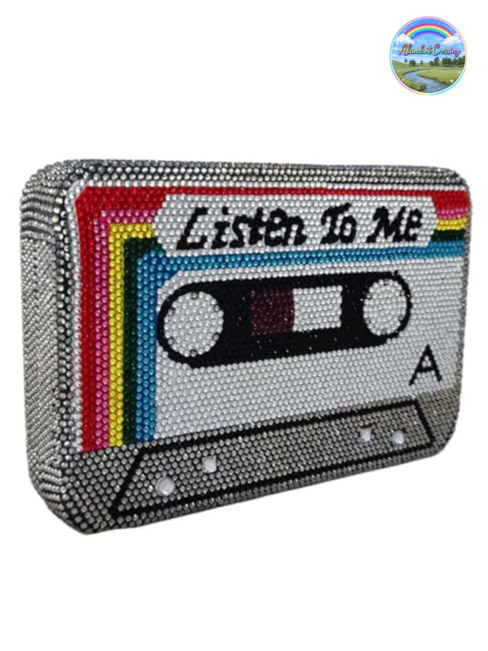 Rhinestone Crystal Cassette Tape Clutch Evening Bag with Chain Straps